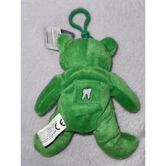 Microbear Teddy Bear Tooth Beary Green Plush Stuffed Animal Pouch w/ Clip Hanger - Picture 3 of 10
